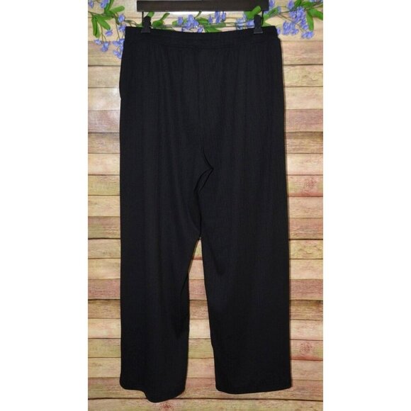 Modern Works Ladies L Black Ribbed Casual Pull On Pants Pockets Wide Leg Comfy - Picture 3 of 7